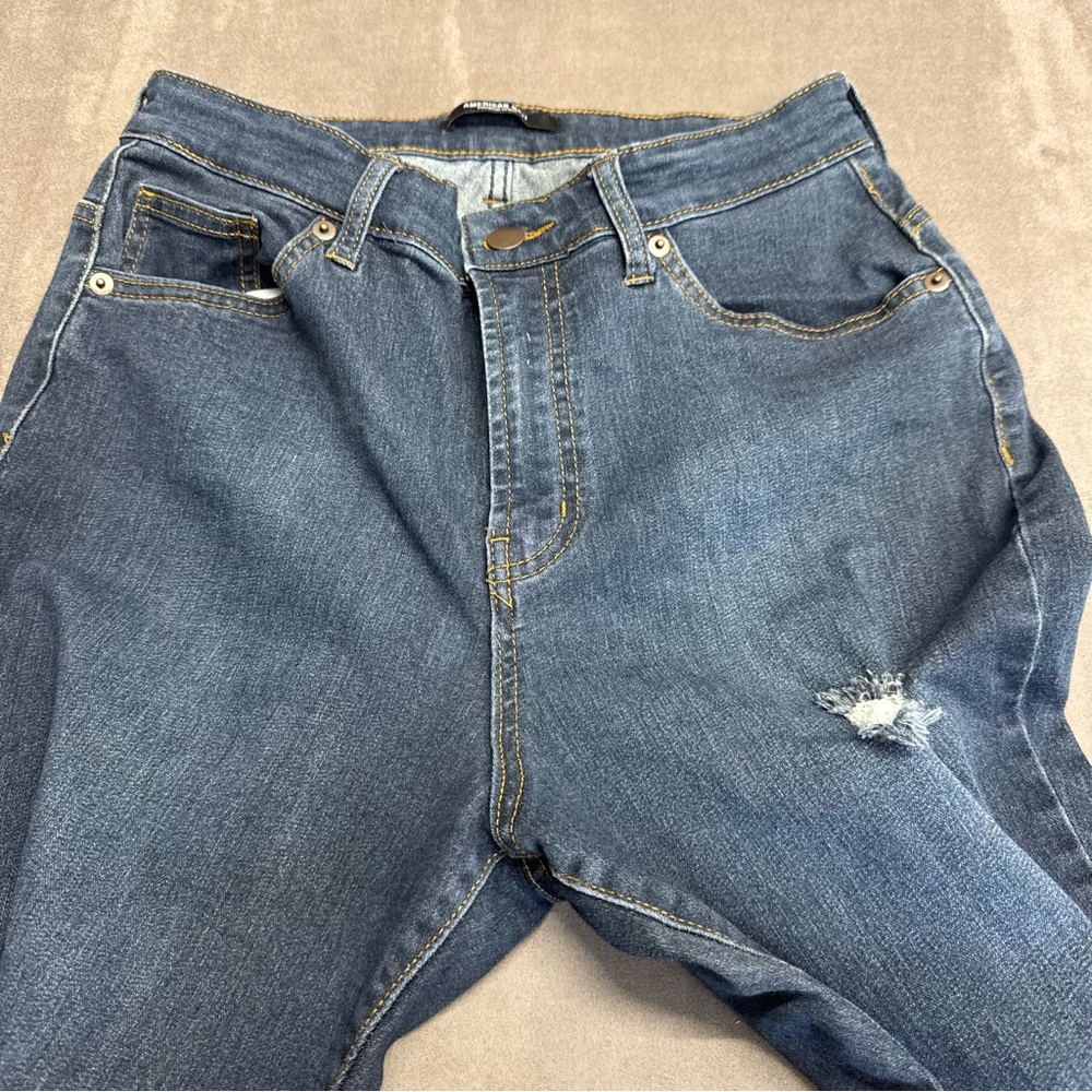 American Bazi Women's Skinny Jeans high rise size 11 distressed Dark Blue denim - Picture 4 of 16